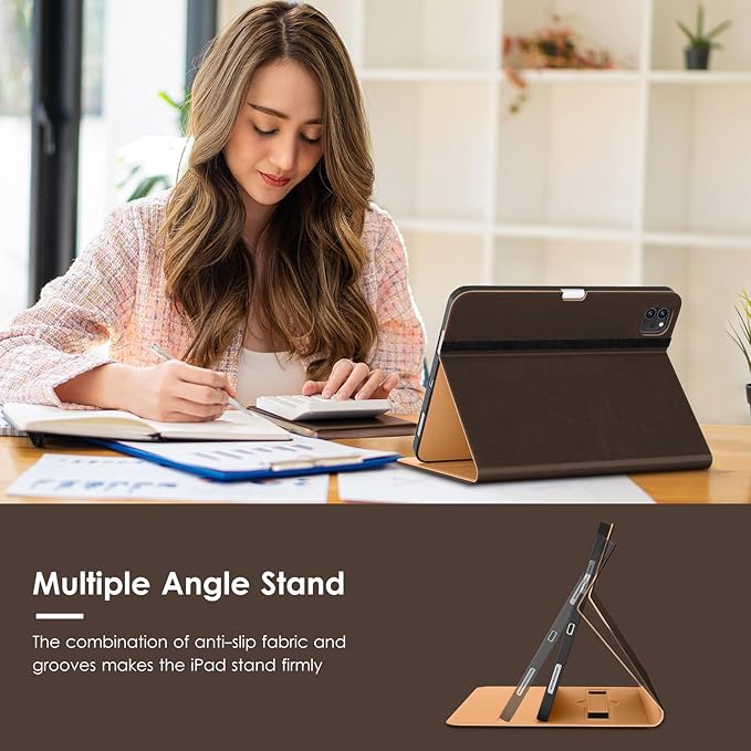 VIKESI Case for iPad Air 13 inch (M4) 2026 / (M3) 2025 / (M2) 2024,Premium Leather Folio,Apple Pencil Holder,Auto Sleep/Wake,Stand Cover - Dark Brown
