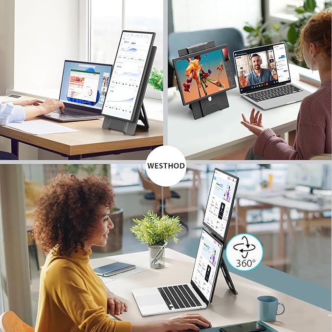 16.2'' Portable Monitor FHD 1200P USB-C/HDMI with Retractable Stand & Speakers, Ultra-Slim Computer Display HDR Eye Care Laptop Screen Plug-Play, External Monitor for MAC PC Phone PS4 Xbox