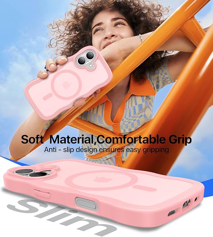 Magnetic for iPhone 16 Case,[Compatible with MagSafe][Military-Grade Drop Protection][Anti-Yellowing] Shockproof Protective Translucent Matte Cover for iPhone 16 Phone Case,Peach Pink