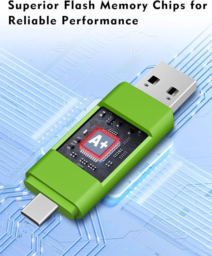 AreTop 32GB USB C Flash Drive 2 in 1 OTG USB 2.0 + Type C Memory Stick with Keychain Dual Type-C Thumb Drive Photo Stick Jump Drive for Android Smartphones, Computer, Tablet, PC, 1 Pack (Green)