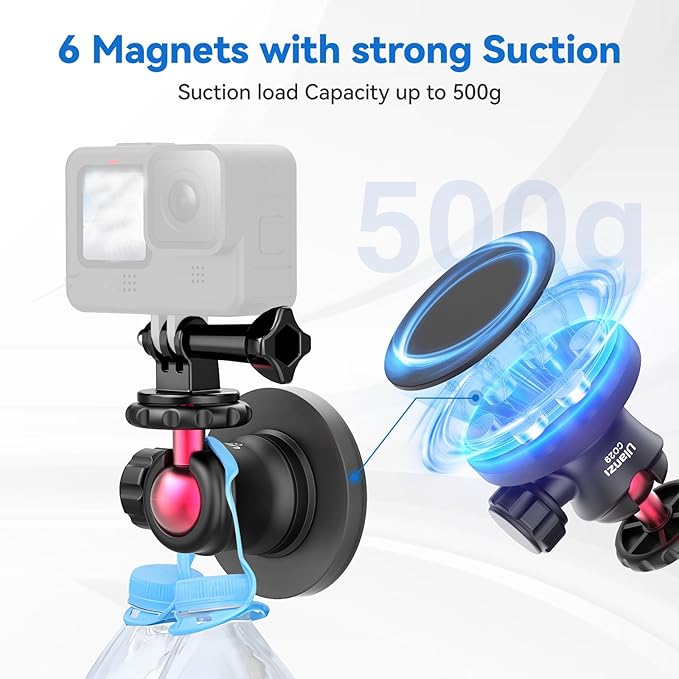 ULANZI Magnetic Camera Mount for Action Camera, Strong Magnetic Mount with 360° Rotation Ball Head and Built-in 6 Magnets, Compatible with Gopro Hero 13/12/11/10, DJI Osmo Action Osmo Nano, Insta360