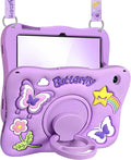 Kidcube for Samsung Galaxy Tab A9 Plus Case 11 Inch - for Girls Cute Kawaii Girly 3D Purple Butterfly Design Cover with Rotating Stand & Strap Unique Silicone Women for Samsung A9 Plus Tablet Cases