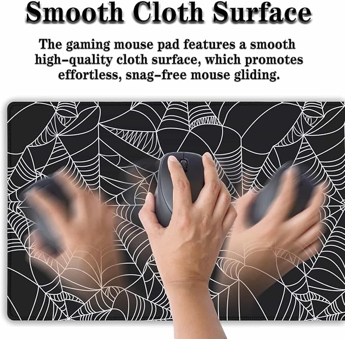 Gaming Mat Black Long Mousepad, Desktop Pad Big Mouse Pads Desk Mouse Pad, Computer Pad Non-Slip Rubber Base Waterproof with Stitched Edges, 35.4" X 15.7" Spider Web