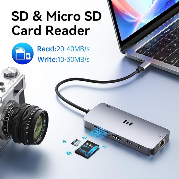USB C Adapters for MacBook Pro/Air, Selore 9 in 1 USB C Hub with 4K HDMI, 3 * 5Gbps USB 3.1 GEN1 Port, 1Gbps Ethernet, 100W PD, 1*USB 2.0 dongle for Dell, HP and More