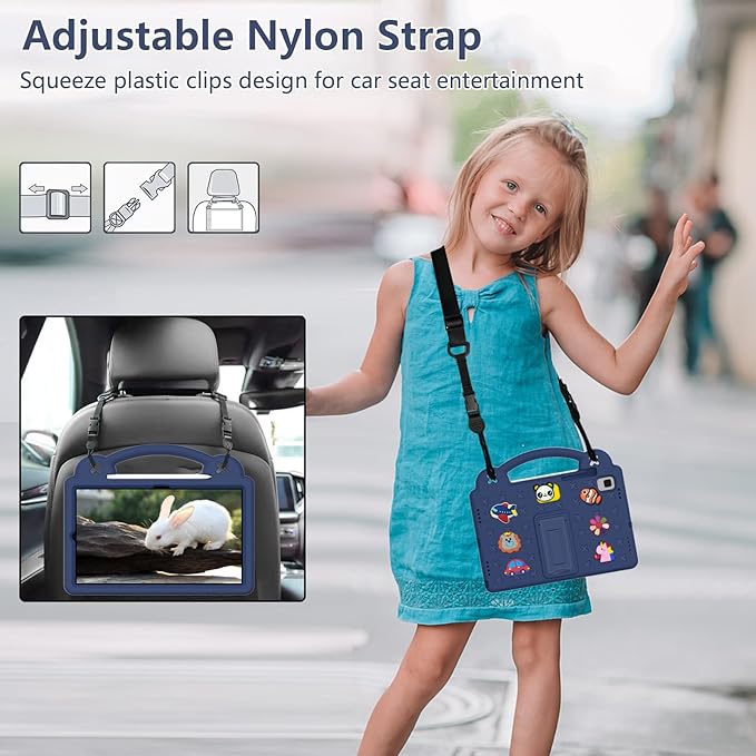 AKABEILA Compatible with Samsung Galaxy Tab A7 10.4 (2020/2022)/Tab S6 10.5(2019)/Tab S5e 10.5 inch(2019)/Tab S6 Lite 2020/2022 10.4 Tablet Case, Shoulder Strap & Pen Tray for Girl Kid Gift Navy Blue