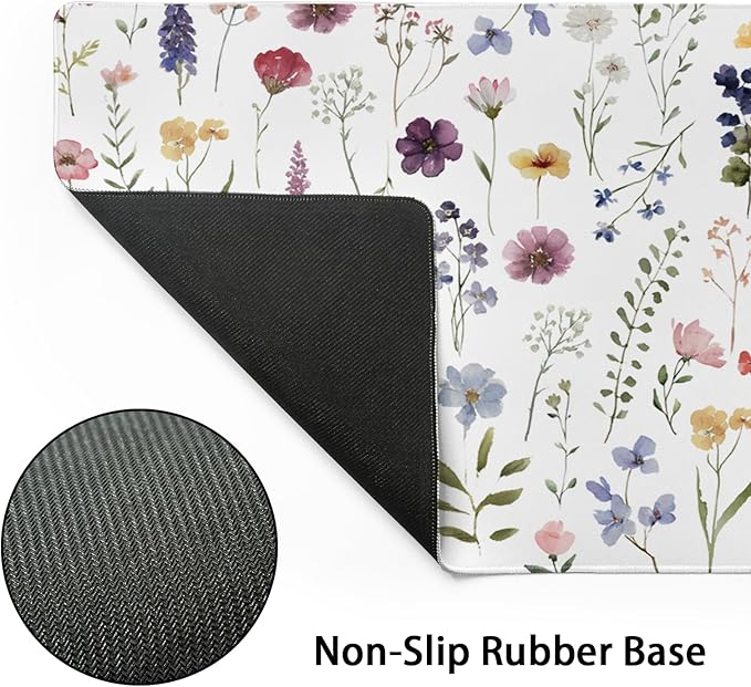 Floral Desk Mat Large Extend Mouse Pad XL Beige Boho Desk Pad 31.5x11.8 Inch Cute Minimalist Flowers Mouse Pads Flowers Esthetics Computer Laptop Mouse Mat Non-Slip for Home Office Desktop Decor