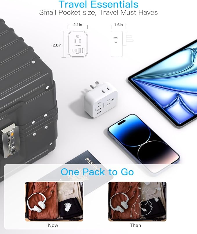Travel Cruise Ship Essentials, Multi Plug Wall Outlet Extender with 4 Outlets 4 USB (2 USB-C), Cruise Approved Power Strip Non Surge Protector, Plug Adapter, Travel Cruise Must Have Accessories