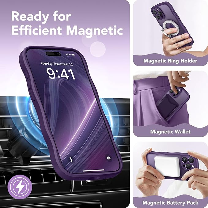 CAPRARO for iPhone 16 Pro Max Case for Women Girls, Upgraded [Full Camera Protection] [Compatible with MagSafe] Cute Wave Translucent Matte Phone Case for iPhone 16 Pro Max, Deep Purple