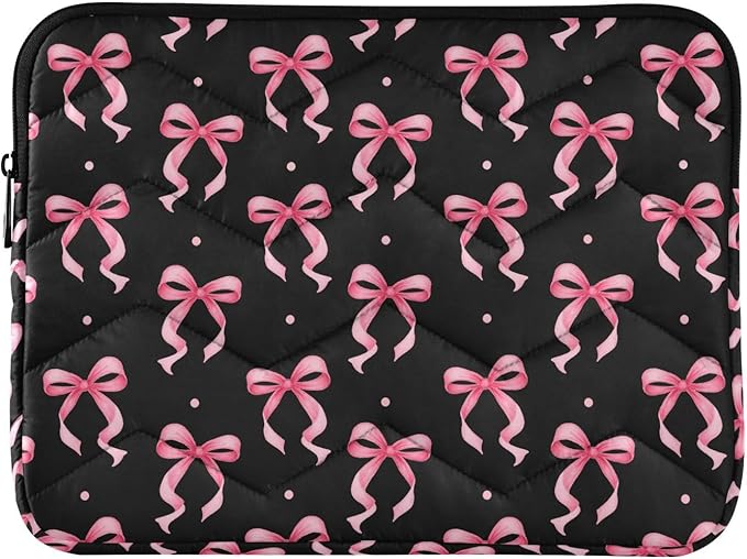 Laptop Case Sleeve, Pink Ribbon Bow Dots Black Pattern Shockproof Protective Computer Carrying Cover, Briefcase Handbags 13-13.3inch Laptop Sleeve Bag