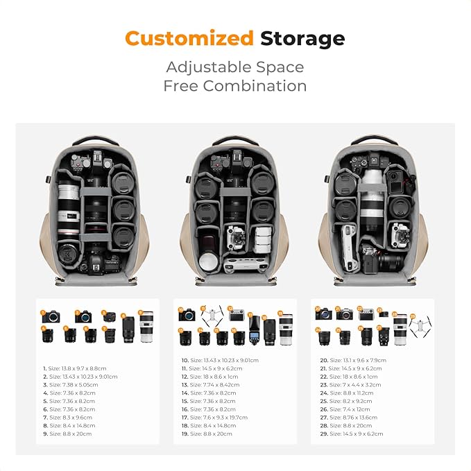 K&F CONCEPT Camera Backpack,Hardshell Photography DSLR Camera Bag with 15-15.6 Inch Laptop Compartment Hard Shell Camera Case Compatible with Canon/Nikon/Sony/DJI Mavic Drone