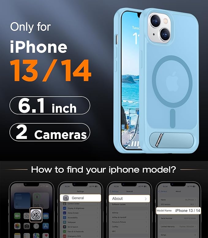 Magnetic Compatible with iPhone 14 Case/iPhone 13 Case,[Built-in Invisible Kickstand][Compatible with MagSafe][Military Grade Shockproof] Slim Translucent Matte Phone Case for iPhone 14/13 6.1"