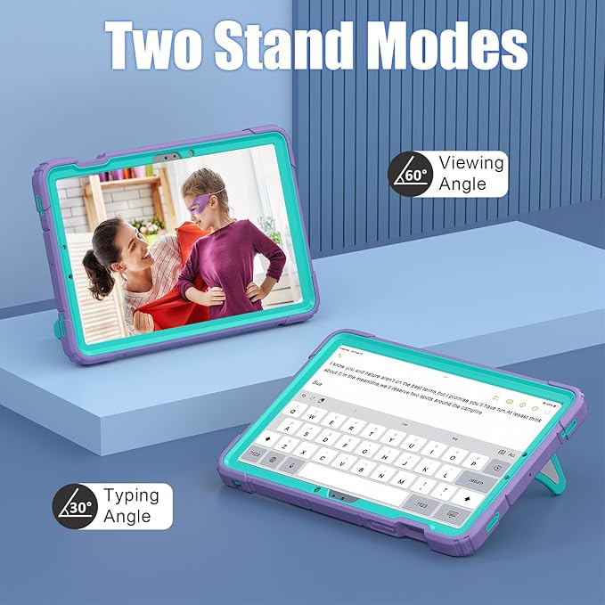AKABEILA Compatible with Samsung Galaxy Tab S10 FE 2025/Tab S10 Lite 2025 Tablet Case，Lightweight Shockproof Rugged Protective Cover with Kickstand for Kids Children Boys Babies Purple Mint Green