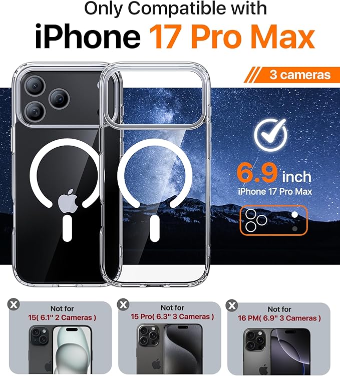 Magnetic for iPhone 17 Pro Max Case,[Anti-Slip][Compatible with MagSafe][Military Grade Drop Protection] Shockproof Protective Translucent Matte Phone Case for iPhone 17 Pro Max Case,Clear