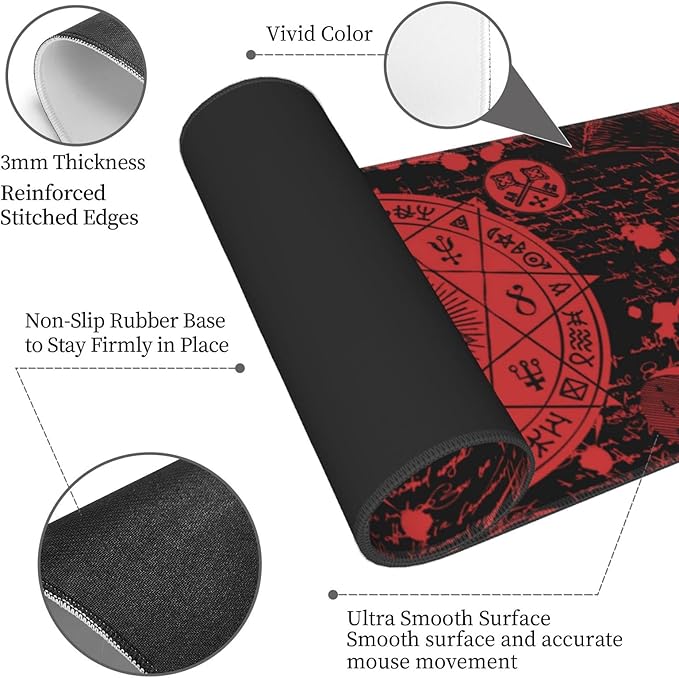 Vintage Mystic Goth Witchy Mouse Pad Extended Large Gaming Mouse Pad XL Oversized Desk Pad Stitched Edges 31.5 X 11.8 Inch