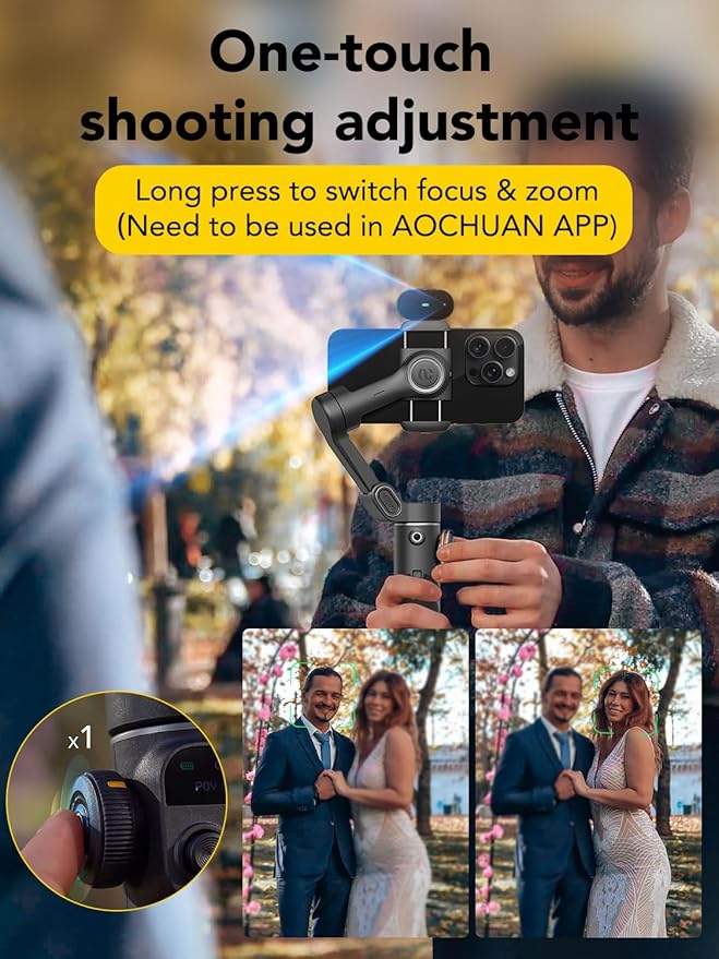 AOCHUAN Gimbal Stabilizer for Smartphone,NO APP Tracking,20CM Extension Rod,Face & Object Tracking stabilizer for iPhone & Android,3-Axis OLED Gimbal for Video Recording-AOCHUAN Smart X2AI Black