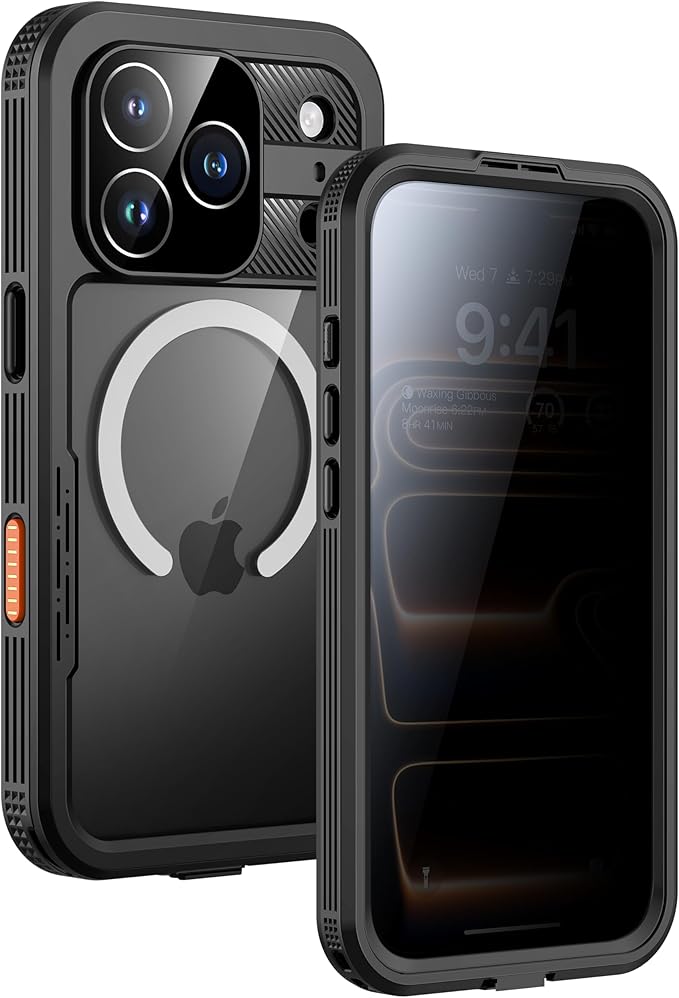 Lanhiem Magnetic for iPhone 17 Pro Max Case, Built-in Privacy Screen Protector, IP68 Waterproof Dustproof Case, Compatible with MagSafe, Anti-Spy Full Body Phone Case for iPhone 17 Pro Max 6.9", Black
