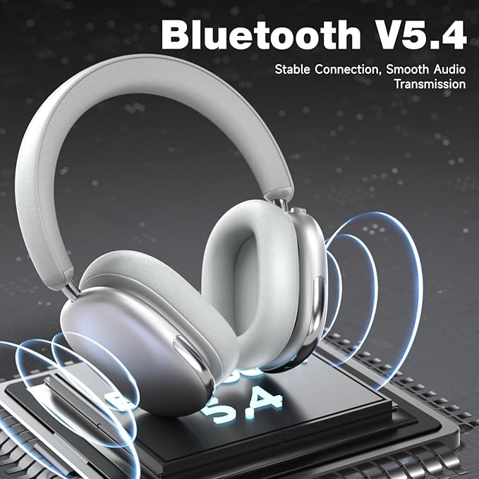 Active Noise Cancelling Headphones,Pure Bass Sound,Bluetooth 5.4 Wireless Headphones,Up to 120H Battery Life and Speed Charge,Hi-Res Audio,Transparency Mode,for Gym Cycling Work Gift (Silver)