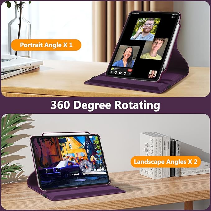Fintie Rotating Case for iPad Pro 13-inch (M5) 2025 / (M4) 2024 with Pencil Holder - 360 Degree Swiveling Protective Stand Cover with Auto Wake/Sleep, Purple