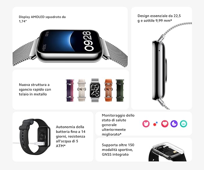 Xiaomi Smart Band 8 Pro Fitness Tracker, 1.74"" AMOLED Display, up to 20 Days Battery, 5ATM, SpO2 Tracking, Sleep and Heart Rate Monitoring, 150+ Training Modes, Pedometer, Silver/Gray