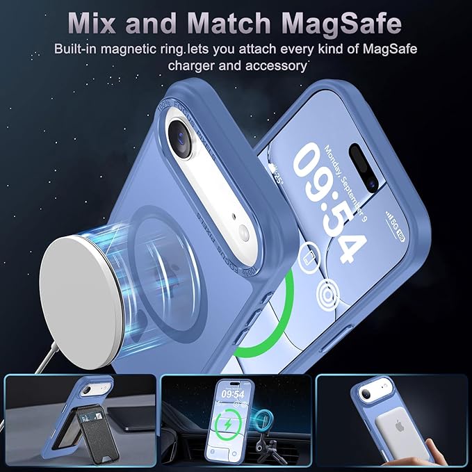 Newfuture Magnetic for iPhone Air Case [Compatible with Magsafe] [Military Grade Drop Protection] Translucent Matte Anti-Scratch Shockproof Protective Phone Cover 6.5 Inch, Light Blue