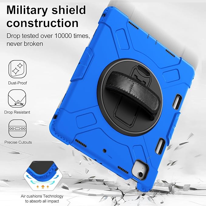 Case for iPad Air 13 Inch M4/M3/M2 (2026/2025/2024): Silicone Shockproof Case with Screen Protector - Stand - Handle - Shoulder Strap - Pen Holder- Blue