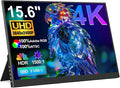 4K Portable Monitor 15.6" 3840x2400 UHD USB-C HDMI 100% NTSC 1500:1 Display, 100% Adobe RGB IPS Computer Gaming HDR Monitor w/Speakers & Kickstand for Laptop Xbox PS5 Switch PC Phone