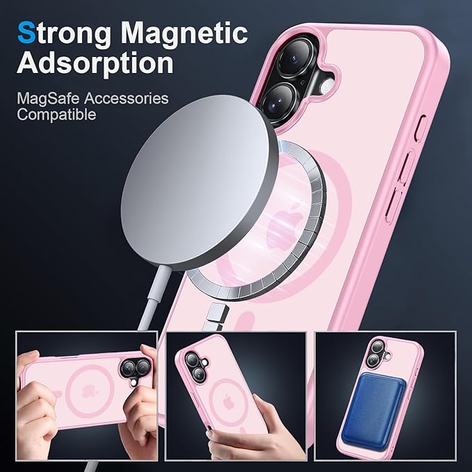 Strong Magnetic for iPhone 17 case [10Ft Military-Grade Protection] Compatible with fit MagSafe Shockproof Slim Thin Cover case for iPhone 17 6.3 inch, Light Pink
