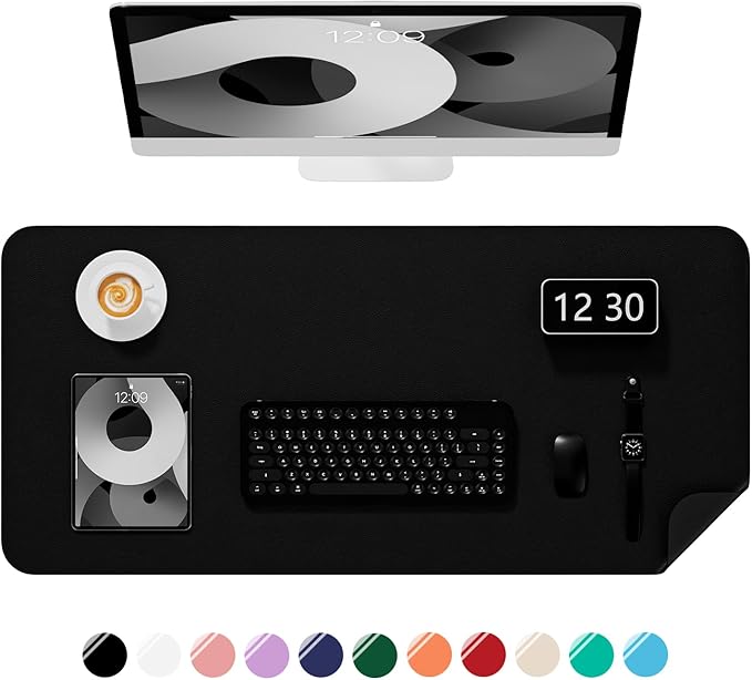 Desk Pad, 35.5" x 17" PU Leather Non-Slip Desk Mat Large Mouse Pad for Desktop, Waterproof Laptop Computer Writing Mat for Office, Home, Work, Gaming, Black