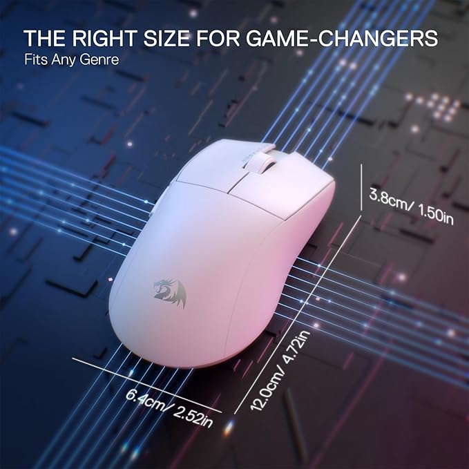 Redragon M916 STD 3-Mode Wireless Gaming Mouse, 49G Ultra-Light 24K DPI Mice w/Ergonomic Natural Grip Build, Full Programmable Buttons, Software Supports DIY Keybinds & DPI