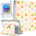 Uppuppy for iPad 9th/8th/7th Generation Case for iPad Air 3rd/ Pro 10.5” Case - 360 Rotating Stand Folio Smart Cover with Pencil Holder for Women, Colorful Flower for Apple Tablet 7/8/9 Gen 10.2 inch