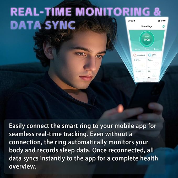Smart Ring for Men Women – Fitness Tracker Ring with Sleep Monitoring, Heart Rate, SpO2, Blood Pressure, Step & Calorie Counter, No Subscription Fee, iOS & Android Compatible (Black, 14)