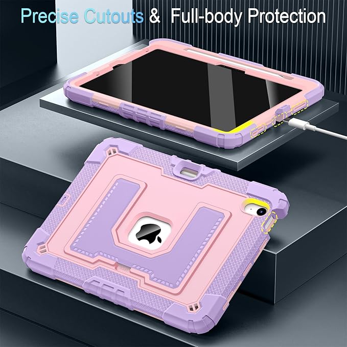 for iPad Air 11 Inch M4 (2026) /M3 (2025) /M2 (2024) iPad Air 5th/4th Generation Case 10.9 Inch 2022/2020,Military Grade Shockproof iPad Case Air 11 Inch with Pen Holder, Purple Rosegold