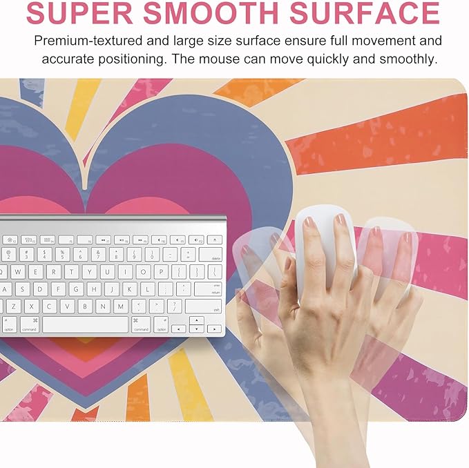 L-SPOUTTO Geometric Heart Desk Mat for Keyboard and Mouse,Abstract XXL Large Mouse Pad,35.4x15.7in Non-Slip Keyboard Pad Waterproof Desktop Mat for Laptop Computer Work Game Home Office-Groovy Heart