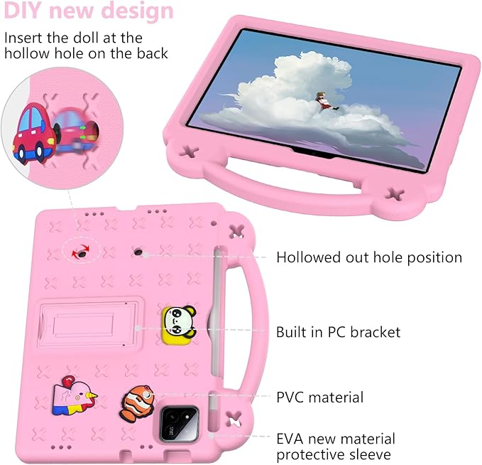 AKABEILA Compatible with Xiaomi Pad 7/Xiaomi Pad 7 Pro 11.2 inch 2024/Xiaomi Pad 8 2025 11.2 inch Tablet Case, Kids Friendly Universal Protective Case with Shoulder Strap & Stand Handle Pink