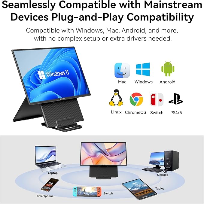 Blackview 24" Portable Monitor 100Hz for Work Home Office Game, 1080P FHD IPS Laptop Screen Extender with Rotating Stand & VESA, USB-C HDMI Plug-Play for Mac/Windows/PS/Switch/Xbox
