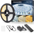NOVOSTELLA 40ft Waterproof Tunable White LED Strip Lights, Dimmable Flexible Rope Light 3000K-6500K 12V Tape Light with Remote, Ribbon for Outdoor and Indoor Bedroom Home Mirror Kitchen Cabinet