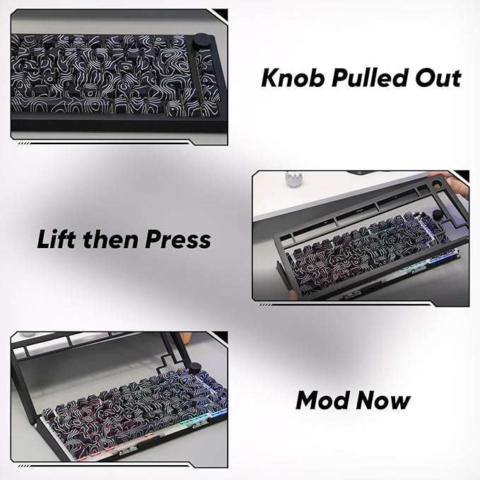 M1 V5 Aluminum Mechanical Keyboard 75% Topographic Theme Quick Release Gaming Keyboard with Knob, 8000 mAH RGB Hot-swappable White Custom Keyboard with Side-printed Keycaps Pre lubed Piano Switch