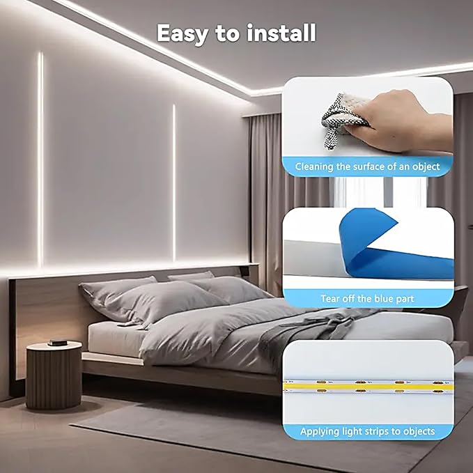 ZSLAIFU COB LED Strip Lights White 3.28ft, 5V Dimmable LED Light Strip, Flexible USB Light Strip for Cabinet, TV Backlighting, Bedroom, Kitchen, Home DIY Lighting