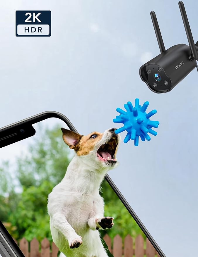 GNCC Outdoor Security Camera Wireless, 2K Cameras for Home Security, Color Night Vision, Motion Detection, 2-Way Audio, Cloud Storage Subscription Required, IP65 Waterproof, Only 2.4GHz (Black-1P)