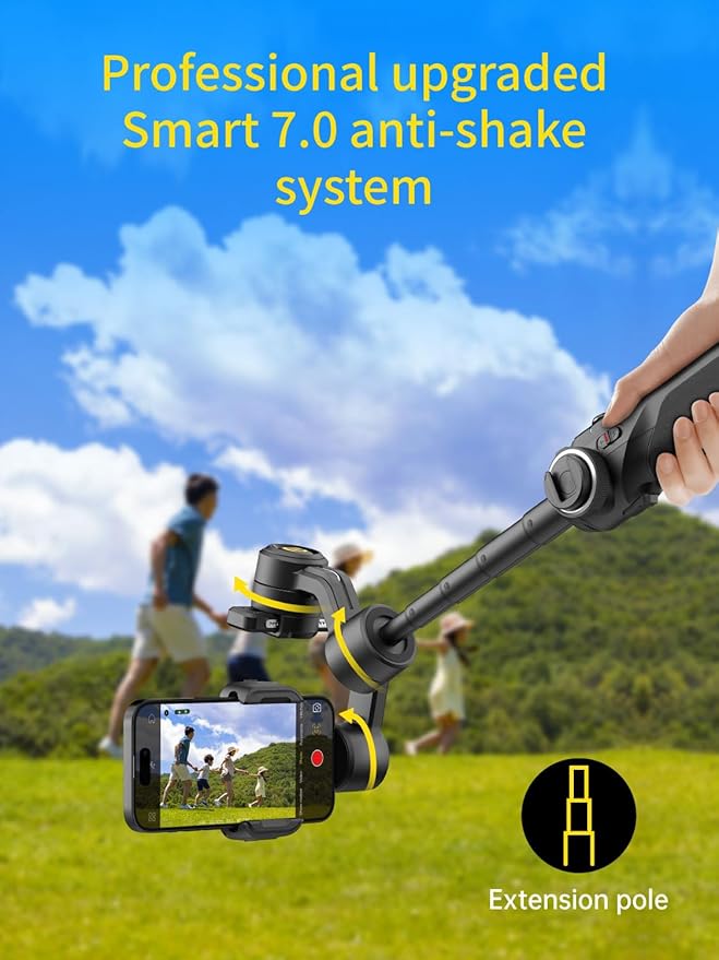 AOCHUAN Gimbal Stabilizer for Smartphone, 3-Axis Industry-Standard Gimbal w/360°Rotation, Phone Stabilizer Built-in Extension Rod, Professional Gimbals w/Fill Light for iPhone/Android-Smart S2