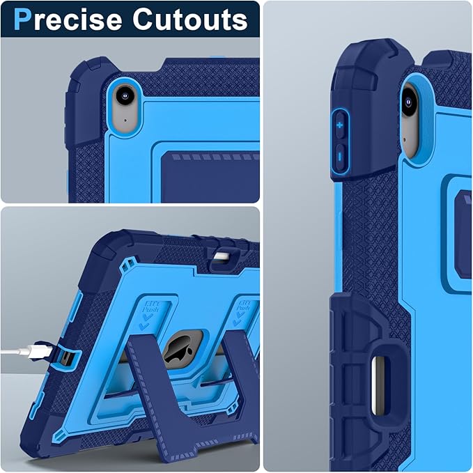 Kids Friendly Case for iPad Air 11 Inch M4 M3 M2 2026/2025/2024 Case with Pencil Holder & Shoulder Strap, Military Grade Shockproof Kickstand Hard Shell Protective Cover,Blue