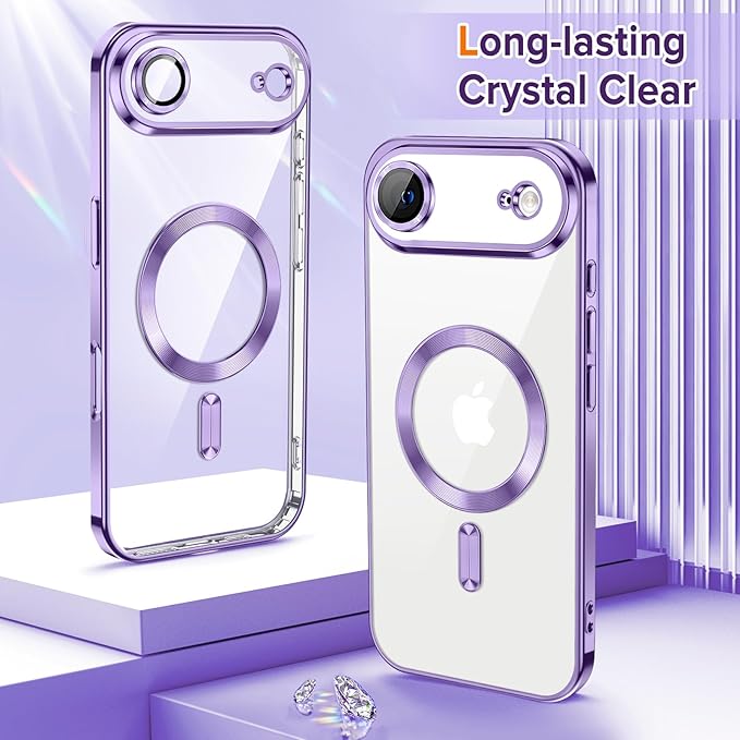 Hython Magnetic Clear for iPhone Air Case with Camera Lens Protector [Compatible with MagSafe] Luxury Plating Edge Slim Soft TPU Cover Protective Phone Case for iPhone Air 6.5", Light Purple