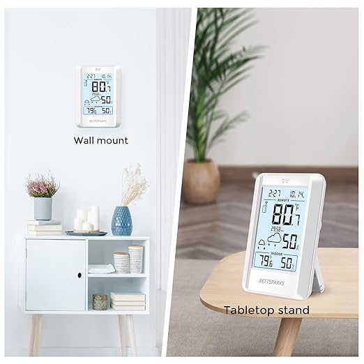 Indoor Outdoor Thermometer Wireless Weather Station with 330FT Range Remove Sensor Inside Outside Digital Hygrometer Thermometer Battery Powered Temperature Gauge Humidity Monitor with Clock&Backlight