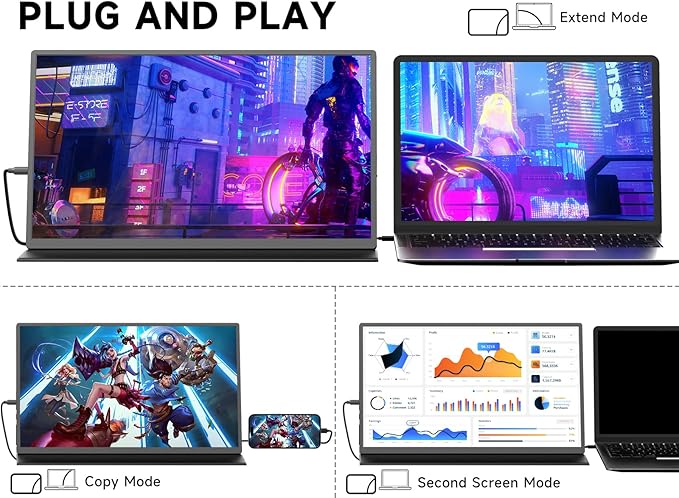 qaf 18.5 Inch Portable Monitor, 100Hz 1080P FHD IPS HDR Display, 100% sRGB, Frameless Gaming Travel Second Monitor for Laptop PC Mac PS5 Xbox, VESA Mount, Built-in Speakers - Classic Black