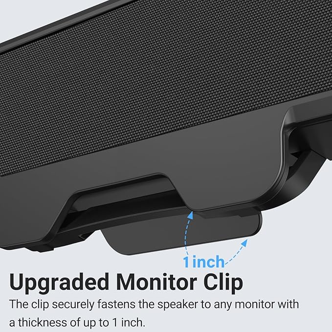 Inwa Computer Speakers for Desktop PC, USB Monitor Speakers with Clip, Wired Computer Sound Bar for Laptop with Loud Sound & Bass, Easily Clamps to Monitors (USB-C to USBAdapter Included)