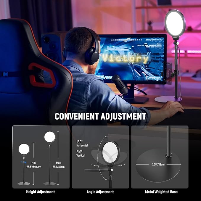 NEEWER Basics 2 Pack 7" Desktop Ring Lights for Video Recording, 10W Dimmable Full Screen Key Lighting with Desk Stands & Phone Holders for iPhone Computer Laptop Vlog Streaming Video Conference, R06