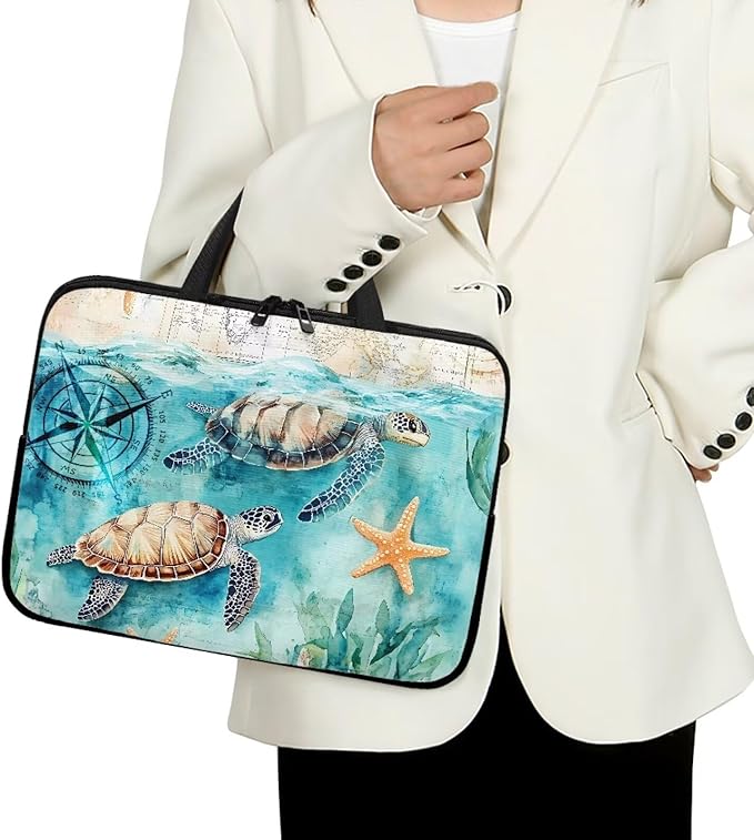 15 Inch Turtle Starfish Laptop Sleeve, Mens Womens Laptop Cover Computer Bag Tablet Carrying Case with Handle, Tote Bags Notebook Case Messenger Briefcase for Work Travel College