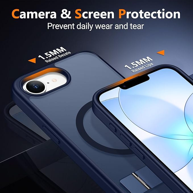 SPIDERCASE Magnetic for iPhone 17e Case for iPhone 16e Case, with [3 Stand Ways] [Military Grade Drop Protection] Invisible Stand Shockproof Slim Case for iPhone 17e/16e 6.1 inch, Blue