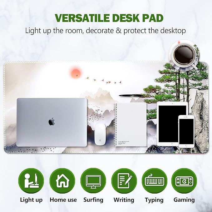 AIMSA Extended Gaming Mouse Pad, XL Large Keyboard Mouse Mat Desk Pad with Stitched Edges, Durable Non-Slip Base Landscape Mousepad for Home Office, 35x15.7inch, Pine Tree Mountains