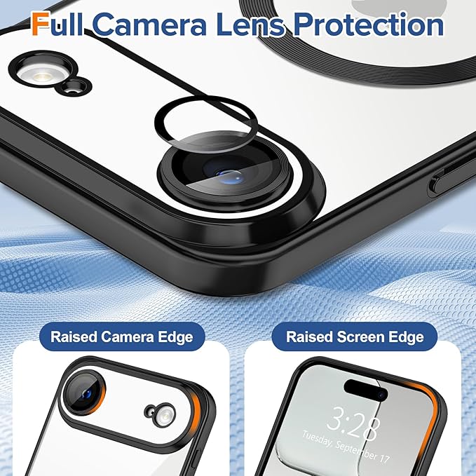 Hython Magnetic Clear for iPhone Air Case with Camera Lens Protector [Compatible with MagSafe] Luxury Plating Edge Slim Soft TPU Cover Protective Phone Case for iPhone Air 6.5", Matte Black
